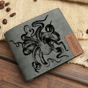 Cartera con diseño de pulpo para hombre y mujer / Cartera con diseño de pulpos / Cartera personalizada con moluscos invertebrados / Idea de regalo / Vida marina