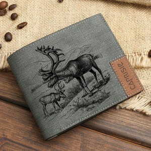 Cartera con diseño de renos y ciervos para hombre y mujer / Cartera de alce y carobú / Cartera personalizada para amantes de los ciervos / Idea de regalo