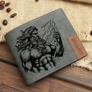 Cartera de Zeus Mítico / Cartera con Grabado de un Dios Griego Majestuoso / Cartera del Dios del Trueno para Hombre y Mujer / Regalo de Mitología Antigua / Cartera del Dios del Rayo