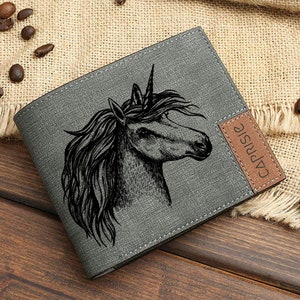 Cartera personalizada de unicornio y caballo mítico para hombre y mujer / Cartera plegable personalizada de criatura fantástica / Idea de regalo de animal mágico