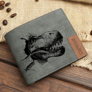 Cartera con diseño de dinosaurio T-Rex para hombre y mujer / Cartera para amantes del Jurásico / Cartera personalizada con dinosaurio prehistórico / Idea de regalo