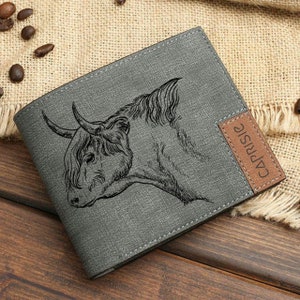 Stier Themed Geldbörse | Personalisierte Geldbörse für Männer und Frauen | Bauernhof Bauer Geschenkidee