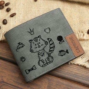 Cartera de gato para hombre y mujer / Cartera personalizada con diseño de felino / Regalo para amantes de los animales / Cartera de gato grabada a medida / Idea de regalo única