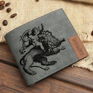 Cartera con diseño de Cupido sobre un león para hombre y mujer / Cartera con la mitología de Cupidon Eros / Cartera personalizada con el dios del amor Cupido Ángel / Idea de regalo
