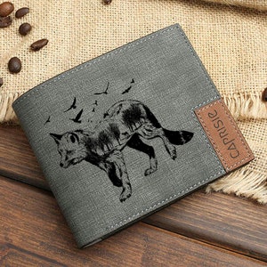 Carteira com design de silhueta de raposa para homens e mulheres | Carteira de presente de raposa da floresta | Presente para amantes da natureza | Carteira personalizada de animais com raposas | Ideia de presente