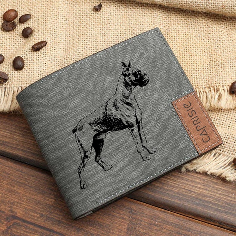 Boxer Dog Design Wallet for Men & Women Boxer Mom Wallet Dogs Pets Lover Personalized Wallet Gift Idea Gray