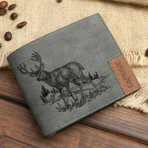 Carteira rústica com veado gravado para homens e mulheres | Carteira com chifres de alce e alce | Carteira personalizada para amantes de veados | Ideia de presente para vida selvagem