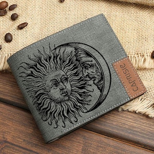 Cartera de sol y luna / Cartera celestial para hombres y mujeres / Regalo místico de sol y luna / Cartera cósmica personalizada / Cartera con arte astrológico único