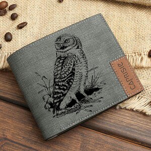 Carteira com design de coruja da floresta para homens e mulheres | Carteira de coruja selvagem | Carteira personalizada com coruja e pássaro para amantes da natureza | Ideia de presente