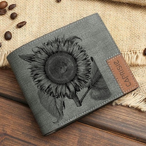 Cartera con diseño de girasoles para hombre y mujer / Cartera con diseño de girasoles y flores / Cartera personalizada con símbolo de amor incondicional / Idea de regalo