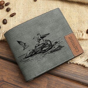 Cartera con grabado de gaviota oceánica / Cartera de naturaleza costera para hombre y mujer / Regalo de ave marina para amantes de la playa / Cartera náutica única para amantes del océano