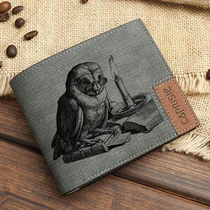 Cartera con diseño de búho y libros para hombre y mujer / Cartera de regalo para amantes de los libros / Cartera personalizada para amantes de los búhos / Idea de regalo