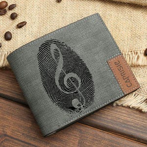 Billetera para amantes de la música / Billetera con huella dactilar en forma de clave de sol para hombres y mujeres / Regalo personalizado para músicos / Billetera musical personalizada / Regalo musical único