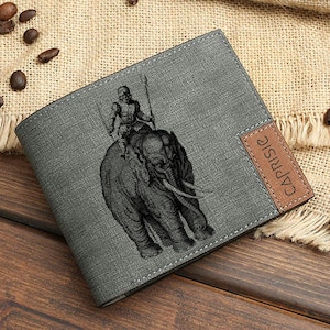 Cartera con diseño antiguo de elefante guerrero para hombre y mujer / Cartera de elefante de guerra / Cartera personalizada con elefantes militares / Idea de regalo