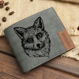 Cartera de zorro dibujada a mano - Cartera personalizada con diseño de zorro para hombre y mujer / Cartera con diseño de zorro personalizado / Regalo único de zorro / Animales salvajes