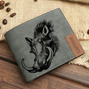Cartera con diseño de jabalí para hombres y mujeres / Cartera de regalo con diseño de jabalí y cerdo salvaje / Cartera personalizada con cabeza de animal salvaje / Idea de regalo