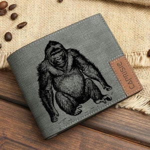 Cartera para amantes de los gorilas / Cartera para hombres y mujeres entusiastas de los primates / Cartera personalizada para gorilas / Cartera para aventuras en la vida salvaje / Idea de regalo en la jungla