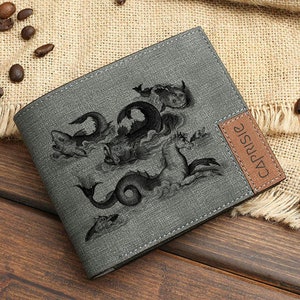Cartera con diseño marino mítico para hombre y mujer / Cartera de regalo con mitología marina / Cartera personalizada con diseño de pez de fantasía / Idea de regalo