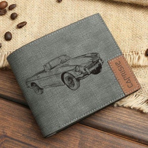 Cartera personalizada con diseño de coche deportivo clásico vintage / Cartera para hombres y mujeres entusiastas de los coches / Idea de regalo de automoción personalizada
