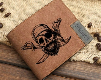 Badass Pirate Skull Personalized Wallet for Men & Women | Unique Gift for Pirate Lovers | Custom Pirate Skull Wallets