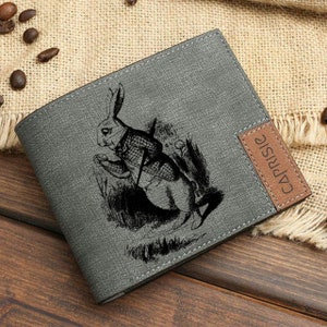 Cartera con diseño de conejo blanco para hombres y mujeres / Cartera con diseño de conejo de Alicia en el país de las maravillas / Cartera personalizada con diseño de conejo de bosque / Idea de regalo para amantes de los animales