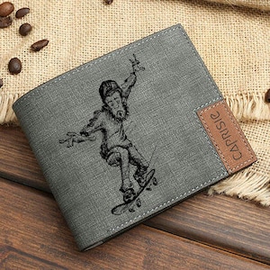 Cartera de skate para hombre y mujer / Cartera personalizada grabada / Regalo personalizado para skaters / Cartera de skate única