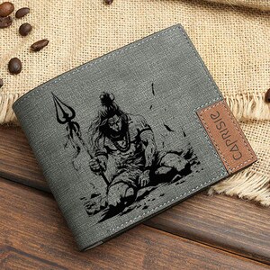 Cartera con el Divino Señor Shiva / Cartera con Dios Hindú Grabado para Hombre y Mujer / Cartera con el Poderoso Tridente Mahadev / Regalo Espiritual Hecho a Mano