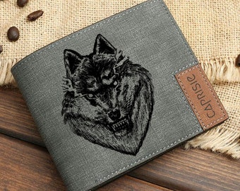 Gray Wolf Personalized Wallet | Men's & Women's Wild Nature Wallet | Wolf Animal Lovers Wallet | Wildlife Gift Idea