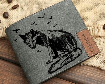 Cute Fox Personalized Wallet for Men & Women | Wildlife Nature Forest Art Wallet | Custom Engraved Wallets | Anniversary Gift