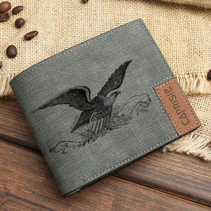 Billetera con águila patriótica / Billetera con águila americana para hombre y mujer / Billetera personalizada con la bandera de EE. UU. / Regalo militar único / Regalo de águila calva para veteranos