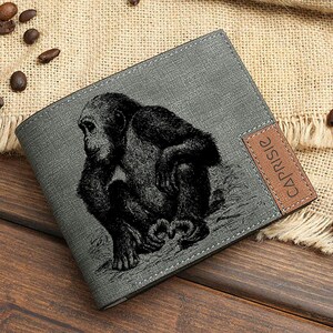Bonita billetera con diseño de chimpancé / Billetera con grabados de vida salvaje para hombres y mujeres / Billetera personalizada con diseño de primates / Idea de regalo inspirado en la jungla / Billetera inspirada en la naturaleza