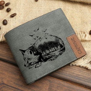 Cartera con diseño de zorro al acecho para hombre y mujer / Cartera de regalo con silueta de zorro del bosque / Amante de la naturaleza / Cartera personalizada con zorros / Idea de regalo