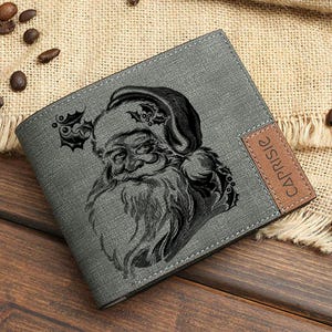 Cartera de Papá Noel para hombre y mujer / Cartera navideña personalizada grabada / Regalo navideño personalizado / Cartera vintage de Papá Noel / Cartera festiva