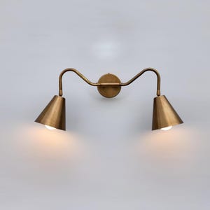 Antique Brass Double Wall Sconce - Farmhouse Industrial Vanity Light