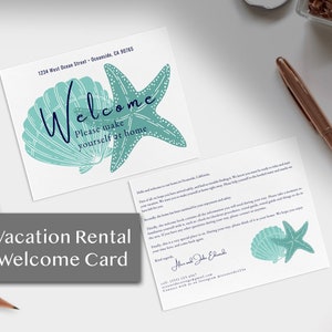 Vacation Rental Welcome Card Template - Edit online with Canva, Airbnb Beach House Editable Template
