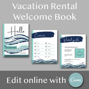 Airbnb Welcome Book for Vacation Rentals - Edit online with Canva, Airbnb House Manual Editable Template, Check-in, House Rules, Wifi