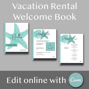 Plantilla de libro de bienvenida para alquiler vacacional: Guía editable en Canva (descarga digital)