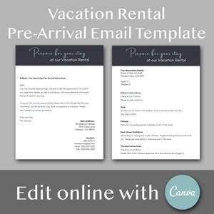 Plantilla de correo electrónico de prellegada para alquileres vacacionales: edite en línea con Canva, plantilla editable e imprimible para anfitriones de Airbnb