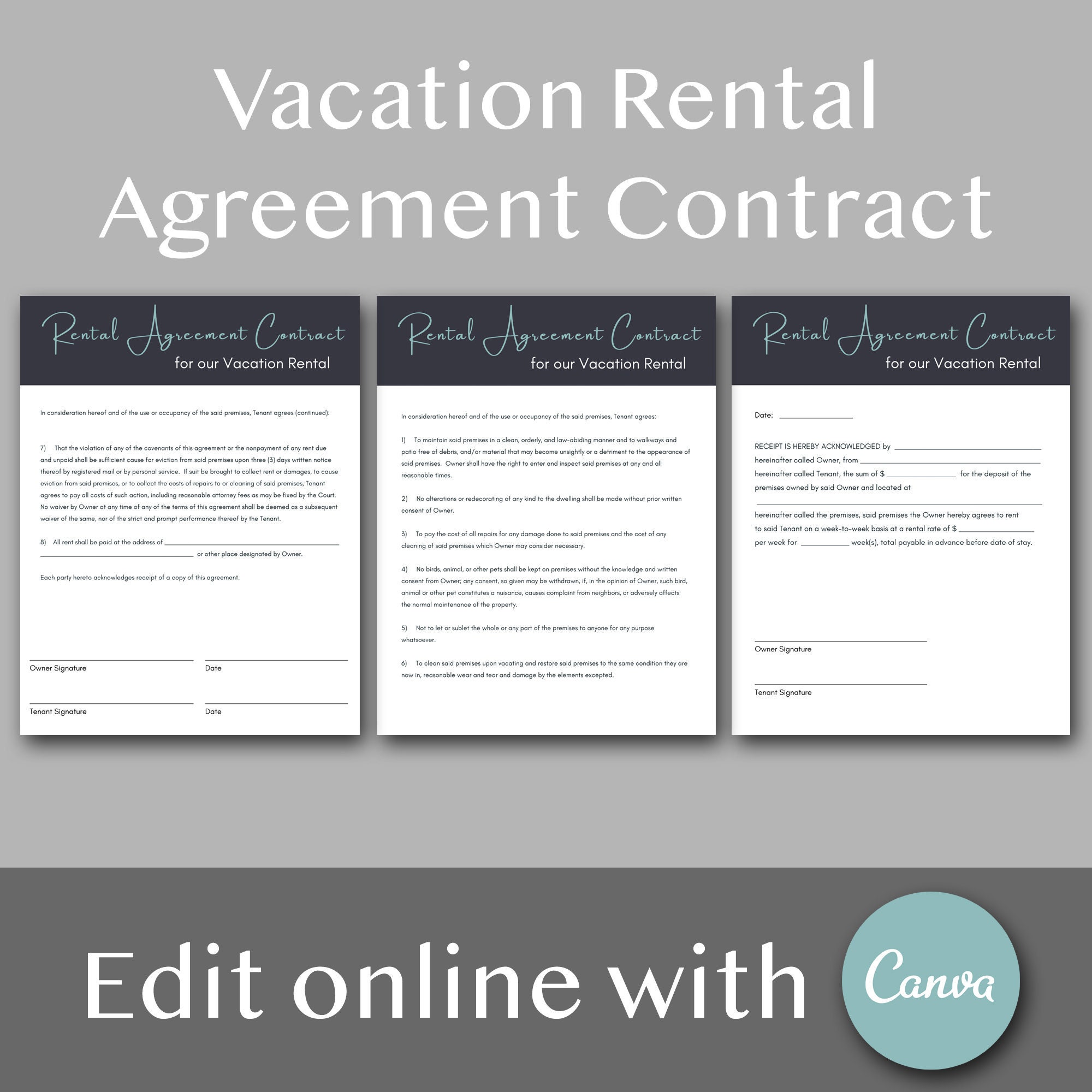 vacation rental agreement contract edit online with canva etsy