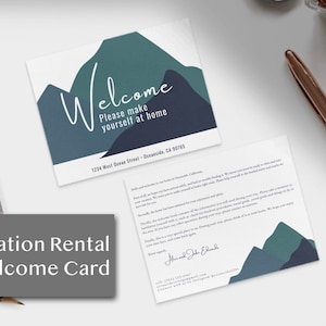 Modèle de carte de bienvenue de location de vacances Airbnb - Modifier en ligne avec Canva, carte postale modifiable Airbnb Mountain Cabin House