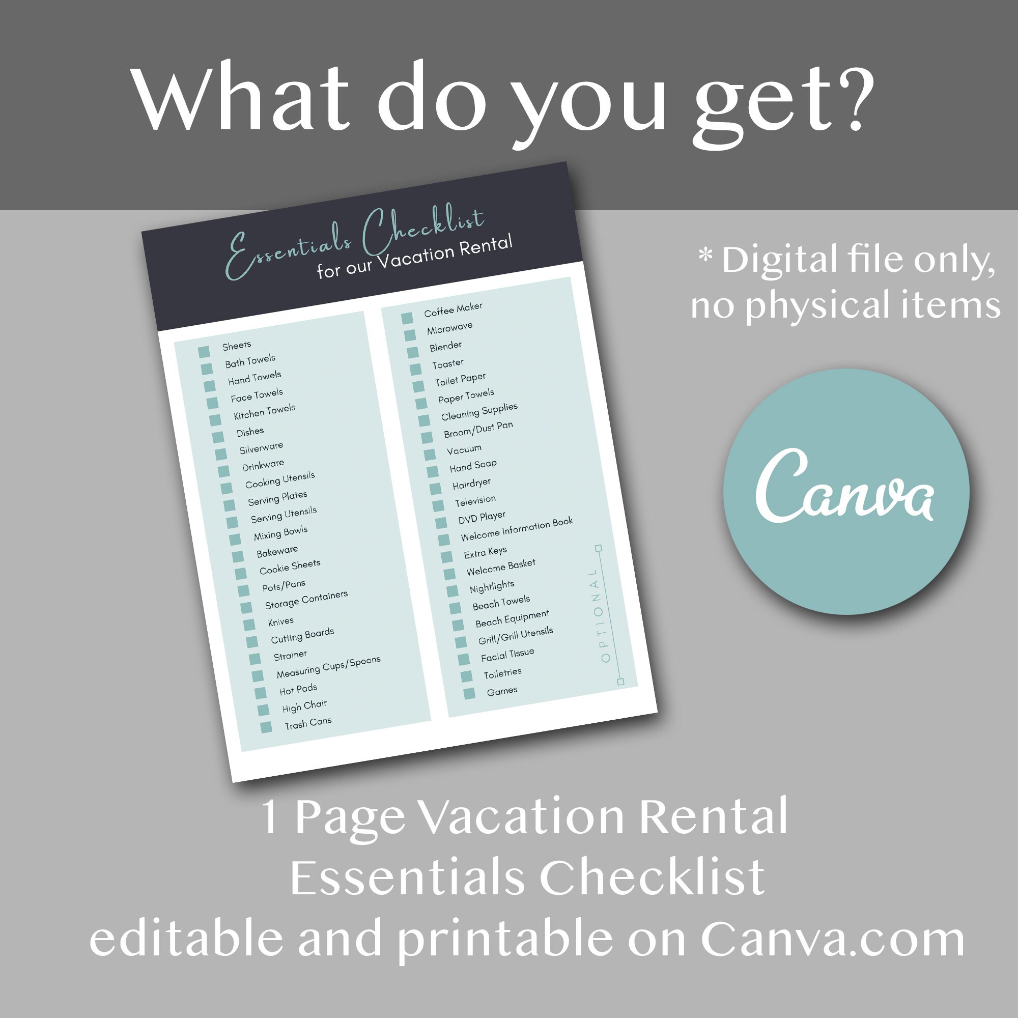 Vacation Rental Checklist.pdf Vacation Rental Essentials Checklist: Editable Canva Template (digital ...