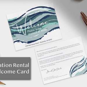 Modelo de cartão de boas-vindas para aluguel de temporada do Airbnb - Edite online com Canva, cartão postal editável do Airbnb Beach House