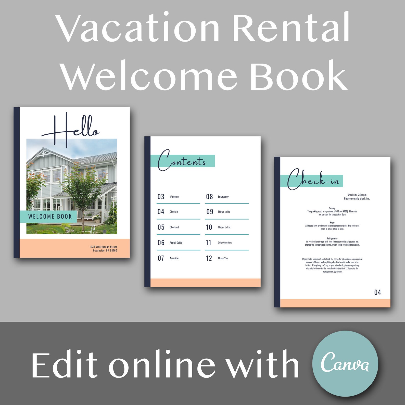 Vacation Rental Welcome Book Edit online with Canva Airbnb | Etsy