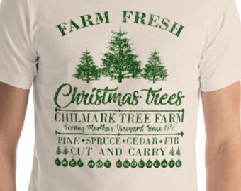 Koszulka Chilmark Tree Farm, Koszulka z choinką, Koszulka Mussel Tees, Koszulka Martha's Vineyard, Koszulka Xmas, Koszulka świąteczna