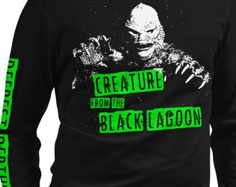 Creature From The Black Lagoon Unisex Long Sleeve Tee, Mussel Tees, Halloween Long Sleeve Tee, Monster Halloween Tee