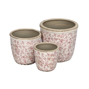 Nostalgie Blumentopf Übertopf S3 Landhausstil Shabby Chic 3 Größen Antique Look Blumenmuster Retro