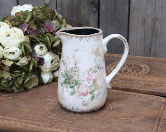 Chic & Antique - Nostalgic jug, jug, ceramic jug, country house style, vase Shabby Chic H18.5 cm