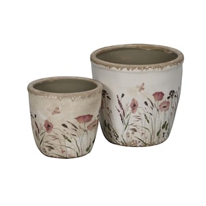 Nostalgie Blumentopf Übertopf S2 Landhausstil Shabby Chic 2 Größen Antique Look Blumenwiese