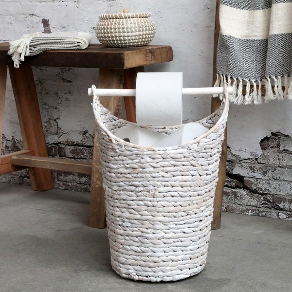 Toilet roll holder made of water hyacinth in white Storage toilet rolls Toilet roll holder Toilet paper holder