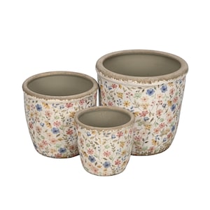 Nostalgie Blumentopf Übertopf S3 Landhausstil Shabby Chic 3 Größen Antique Look Blumenmuster